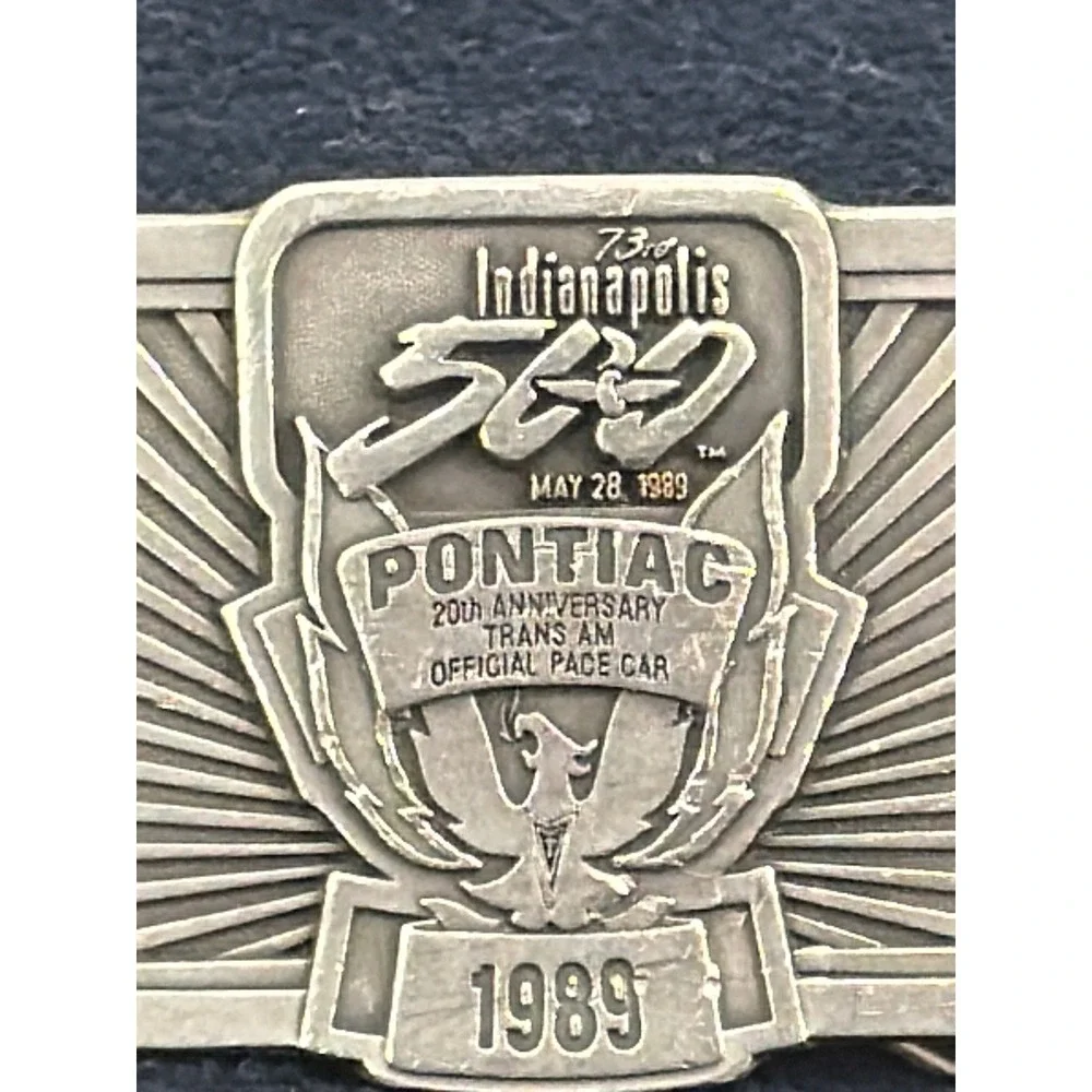 Vtg 1989 Indianapolis 500 Pontiac Trans Am Pace Car Pewter Belt Buckle 363/500 - Picture 4 of 4
